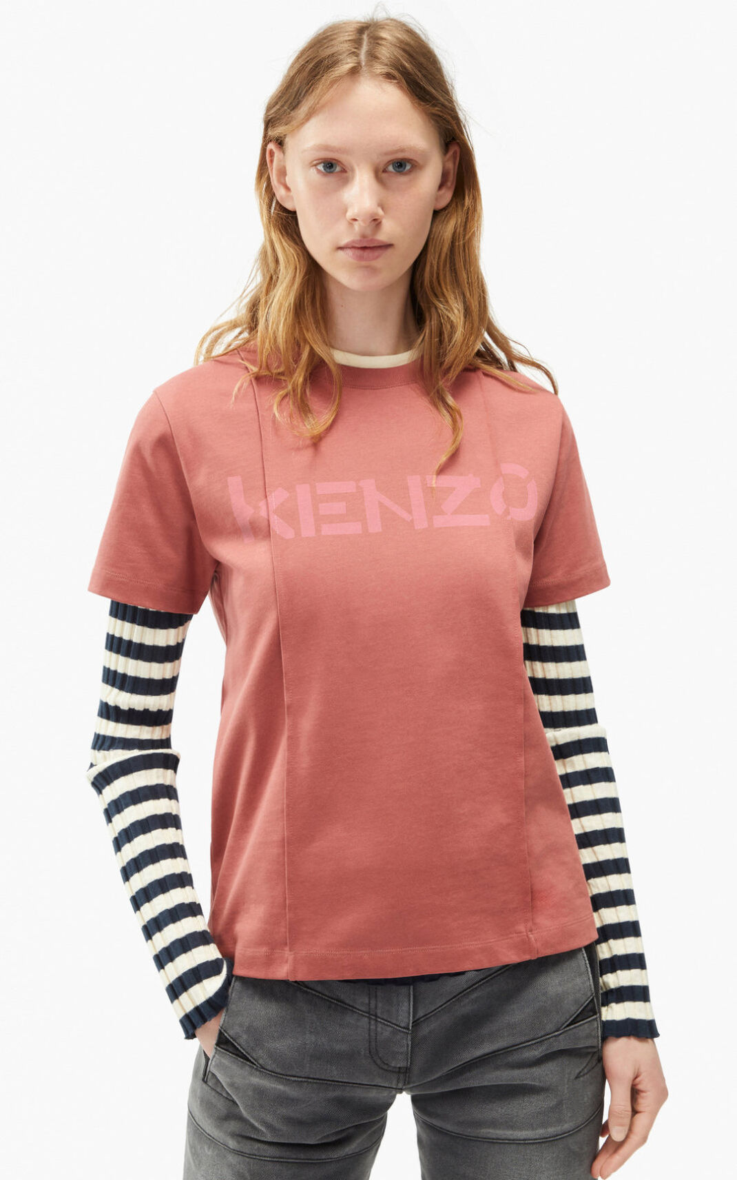 T Shirt Kenzo Logo loose fitting Femme Rose Foncé | XHIM-80927